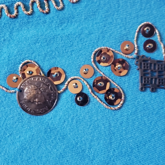 Extreme Turquoise Rare Medium long sleeve sweater rhinestone embroidery - Picture 5 of 6